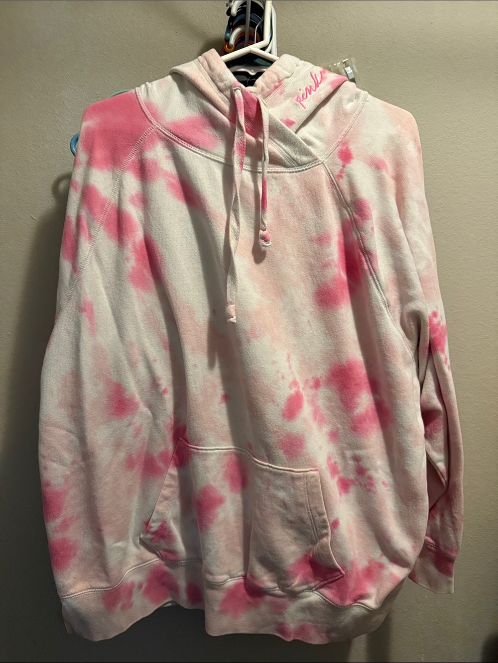 Pink Victoria’s Secret Tie Dye Hooded Sweatshirt in good condition. No stains